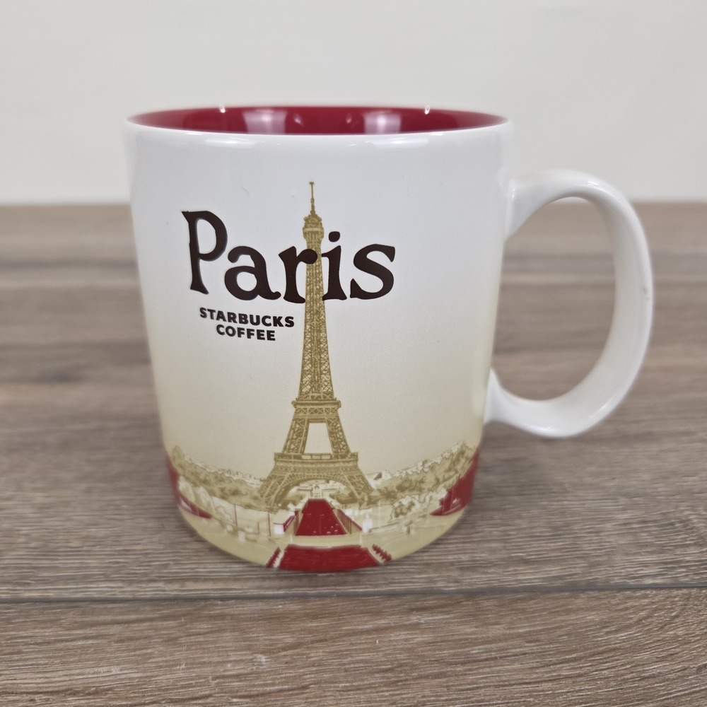 Starbucks Paris Global Icon Collector Series 2015 Red Gold Coffee Mug 16 Ounces